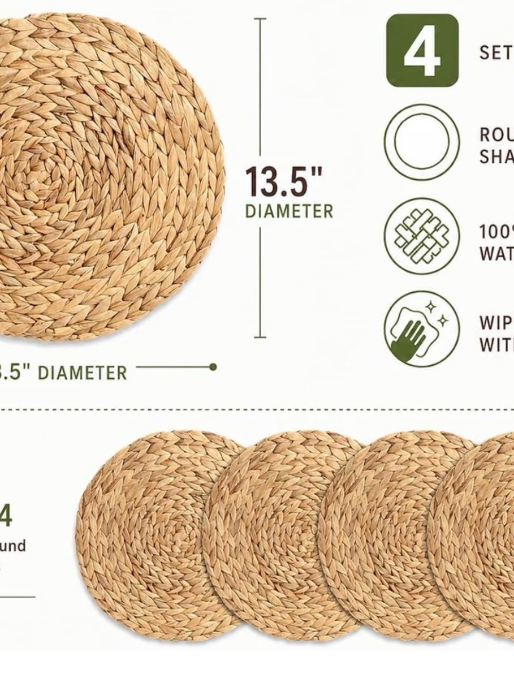 *NEW* Natural Woven Round Placemat - Set of 4